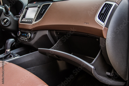 Photography Opened car glove box compartment. Glove compartment of car.
