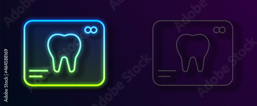 Glowing neon line X-ray of tooth icon isolated on black background. Dental x-ray. Radiology image. Vector