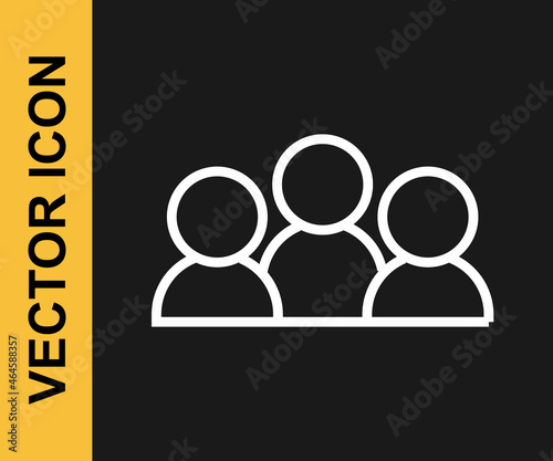 White line Meeting icon isolated on black background. Business team meeting, discussion concept, analysis, content strategy. Presentation conference. Vector