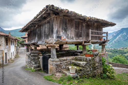 typical construction of asturias to store the harvest and food, horreo, storage, panera, granary Pen Asturias, Spain