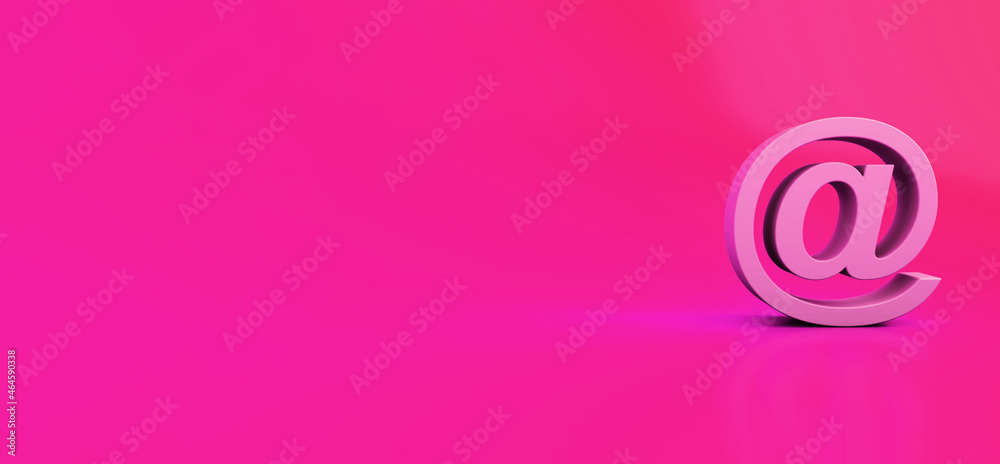 Pink mail 3d render design element email sign, @ symbol, panoramic image. Pink mail 3d render design element email sign, @ symbol, panoramic image.