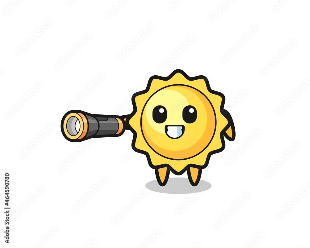 Obraz premium sun mascot holding flashlight