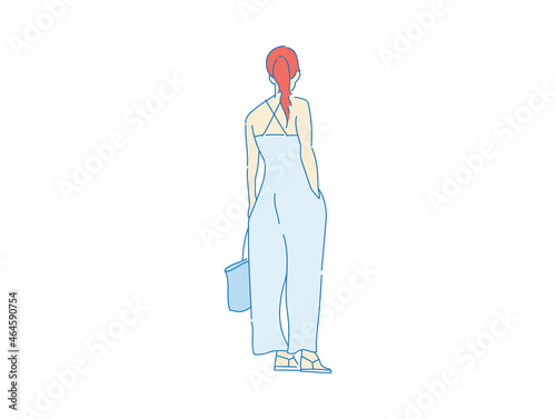beautiful woman cute girl standing behind , backside view of person , vector