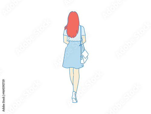 beautiful woman cute girl standing behind , backside view of person , vector