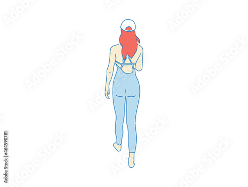 beautiful woman cute girl standing behind , backside view of person , vector