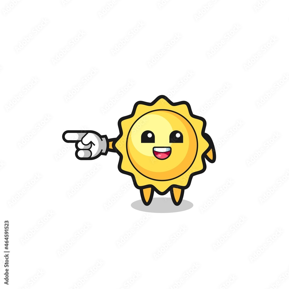 sun cartoon with pointing left gesture