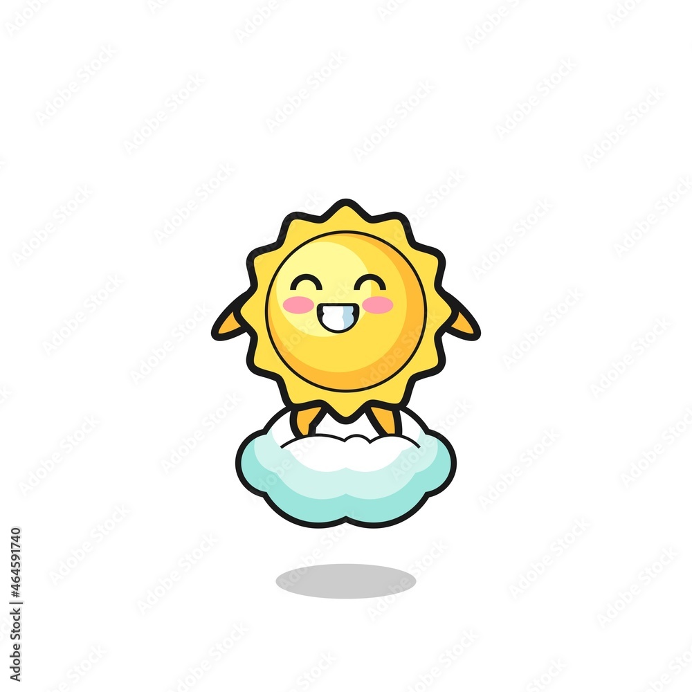 cute sun illustration riding a floating cloud