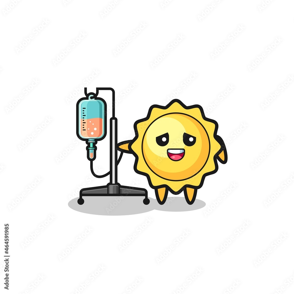 cute sun character standing with infusion pole cute sun character standing with infusion pole