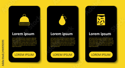 Set Pickled cucumbers in a jar, Pear and Winter hat. Business infographic template. Vector
