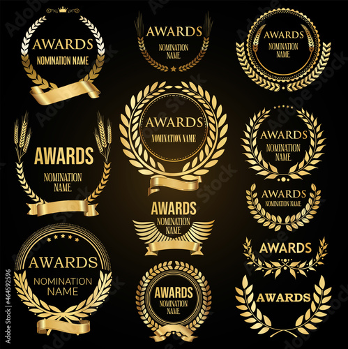 Retro vintage golden laurel wreaths award nomination collection