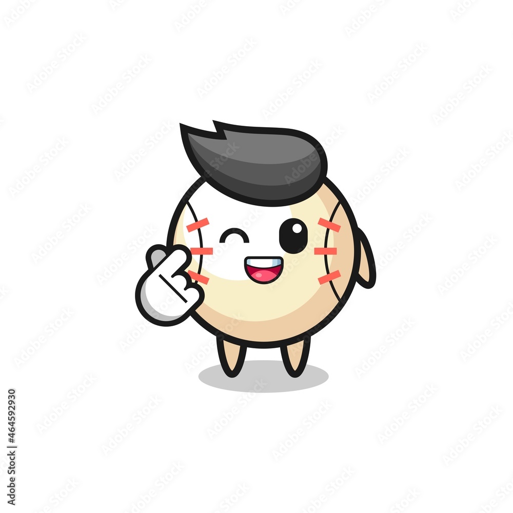 baseball character doing Korean finger heart