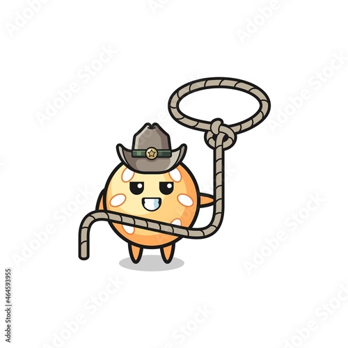 the sesame ball cowboy with lasso rope