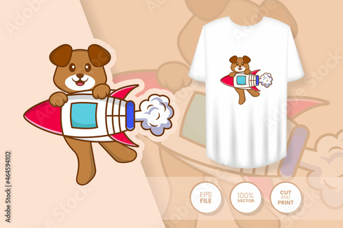 Cute dog cartoon character. Prints on T-shirts  sweatshirts  cases for mobile phones  souvenirs. Isolated vector illustration.