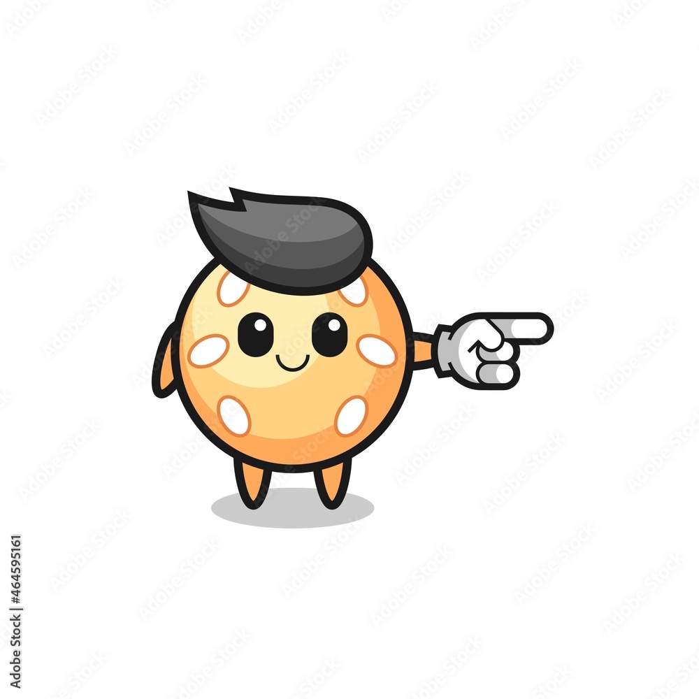 sesame ball mascot with pointing right gesture