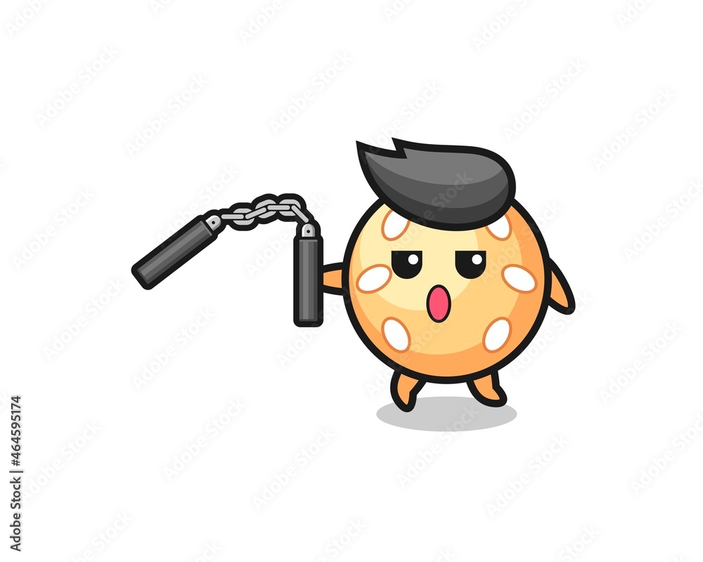 Obraz premium cartoon of sesame ball using nunchaku