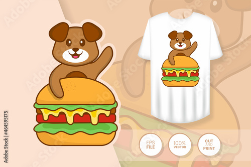 Cute dog cartoon character. Prints on T-shirts, sweatshirts, cases for mobile phones, souvenirs. Isolated vector illustration.