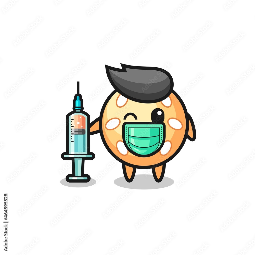Fototapeta premium sesame ball mascot as vaccinator