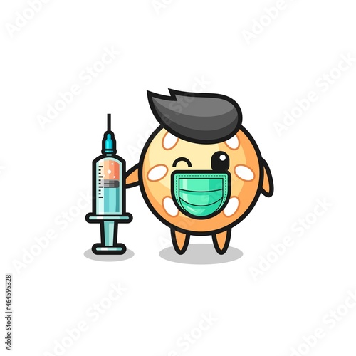 sesame ball mascot as vaccinator