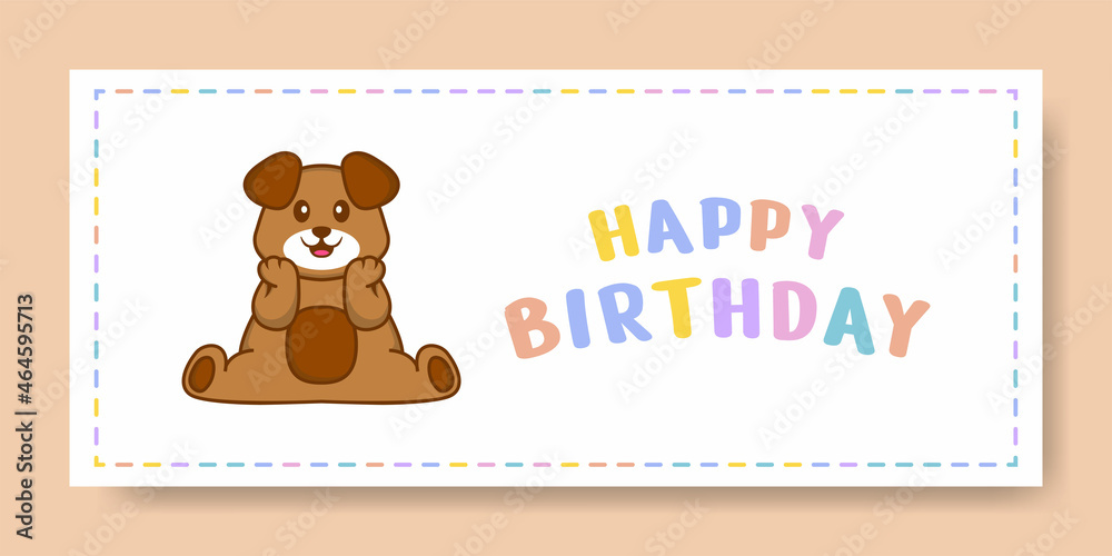 Fototapeta premium Happy Birthday banner with Cute dog cartoon character. Vector Illustration