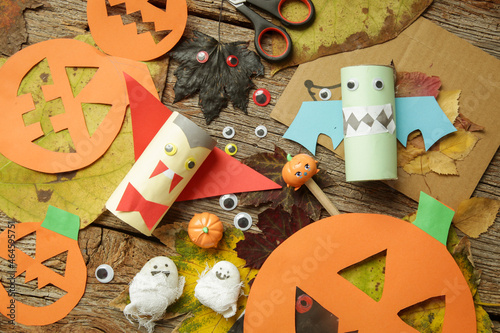 Various kids craft for Halloween decoration. photo