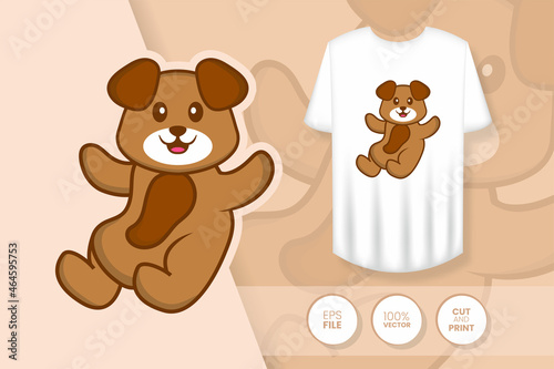 Cute dog cartoon character. Prints on T-shirts  sweatshirts  cases for mobile phones  souvenirs. Isolated vector illustration.