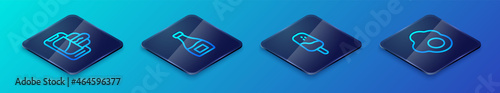 Set Isometric line Ice cream, Food ordering on mobile, Scrambled egg and Sauce bottle icon. Vector