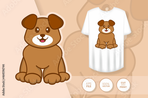 Cute dog cartoon character. Prints on T-shirts, sweatshirts, cases for mobile phones, souvenirs. Isolated vector illustration.