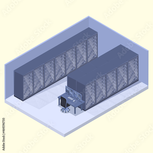isometric server room, vector illustration