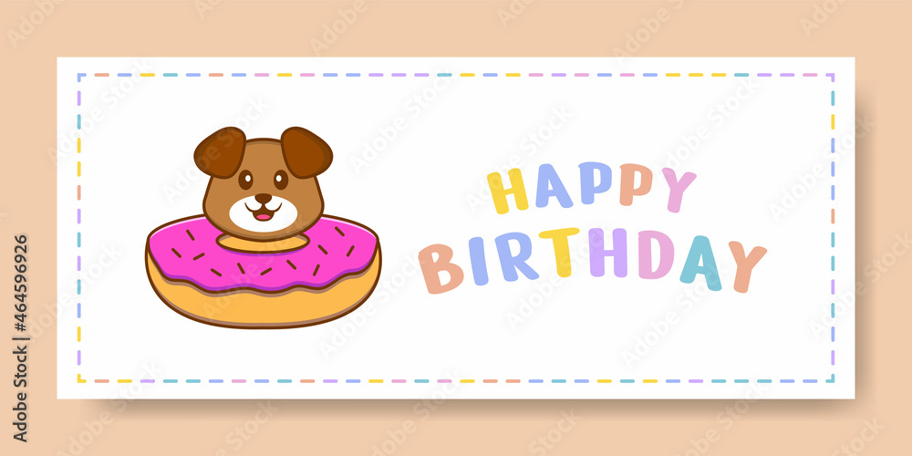 Happy Birthday banner with Cute dog cartoon character. Vector Illustration Happy Birthday banner with Cute dog cartoon character. Vector Illustration