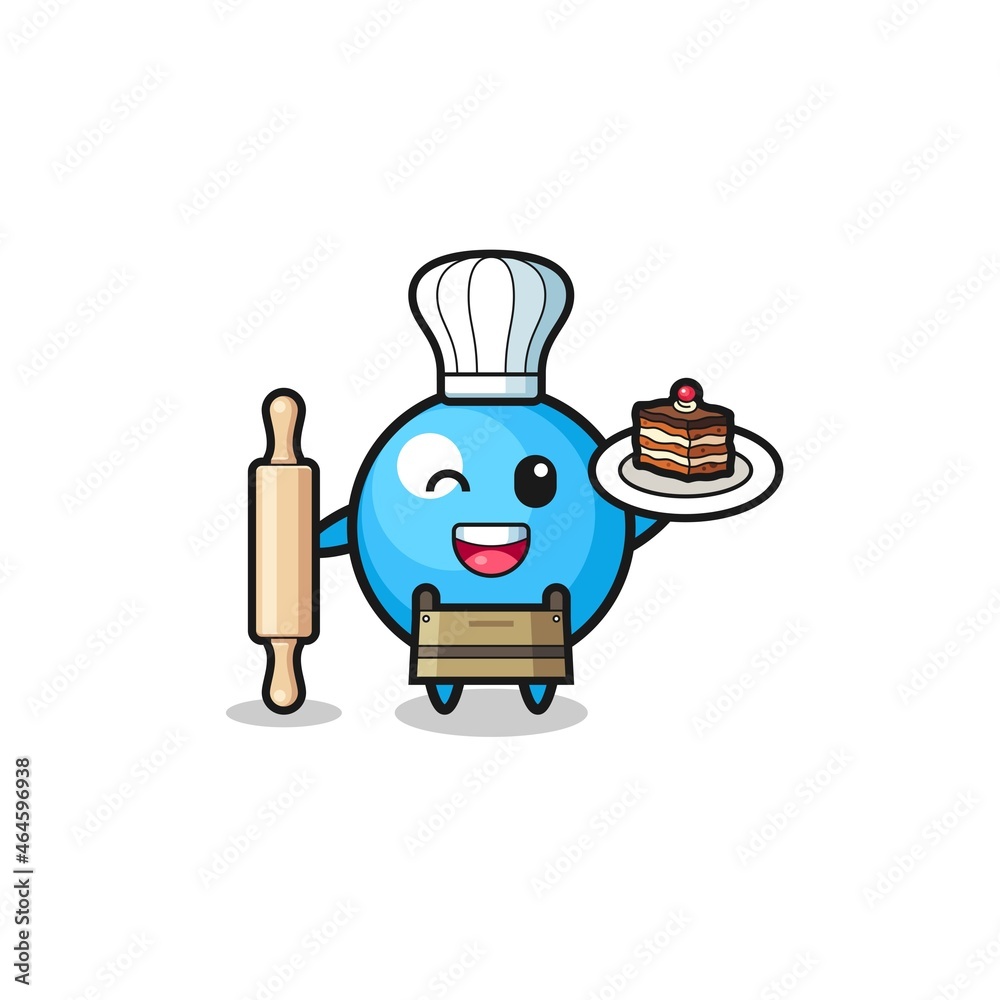 gum ball as pastry chef mascot hold rolling pin