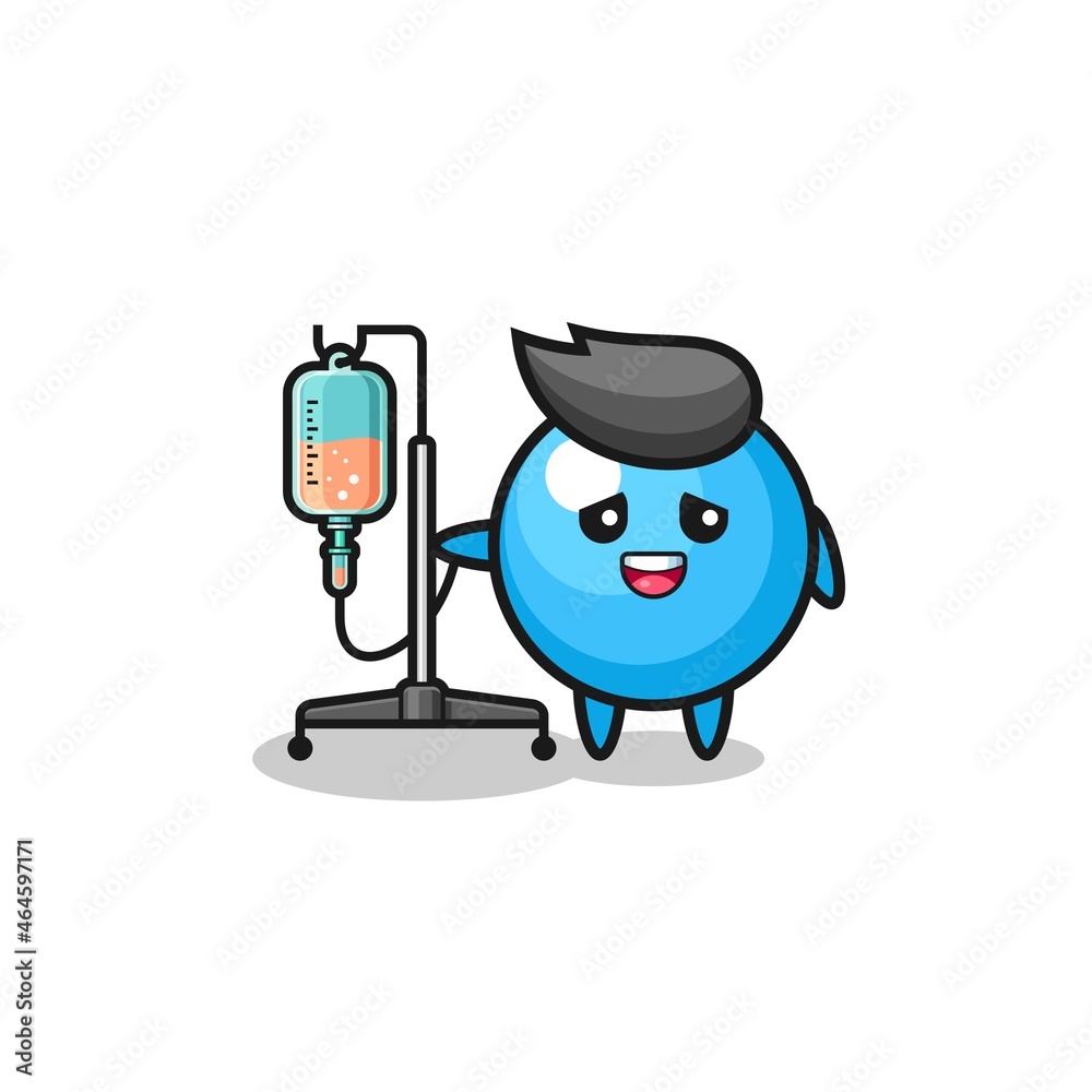cute gum ball character standing with infusion pole