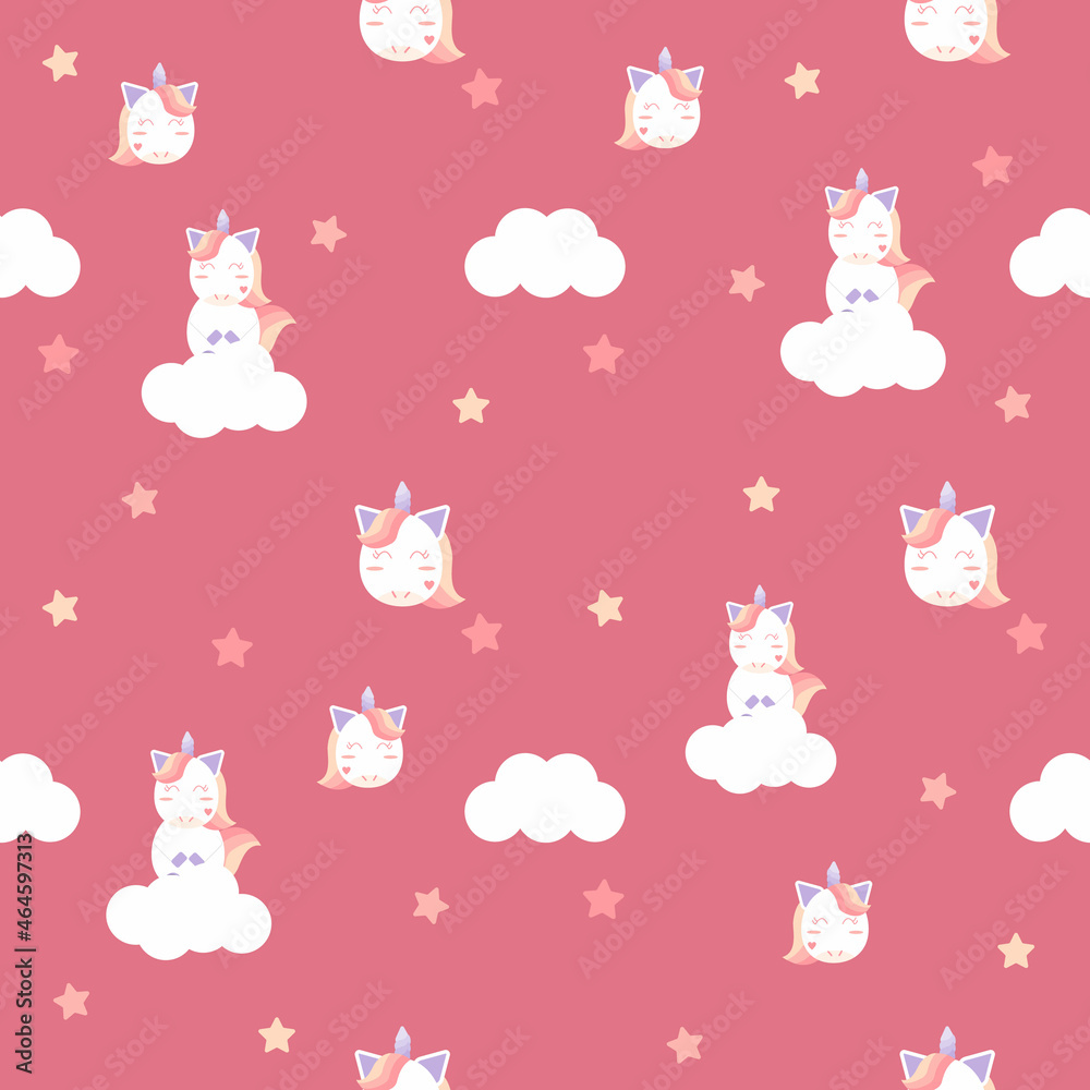 cute unicorn with pastel star seamless background for fabric pattern