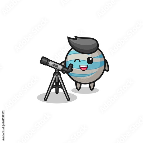 planet astronomer mascot with a modern telescope