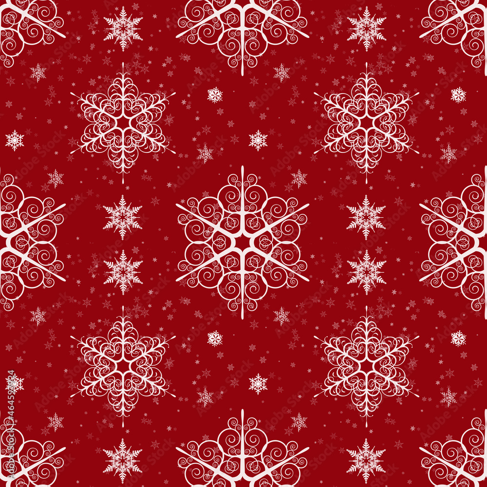 Snow background. Christmas snowfall with white snowflakes on red background. Winter concept with falling snow. Holiday texture and red snowflakes Snow background. Christmas snowfall with white snowflakes on red background. Winter concept with falling snow. Holiday texture and red snowflakes