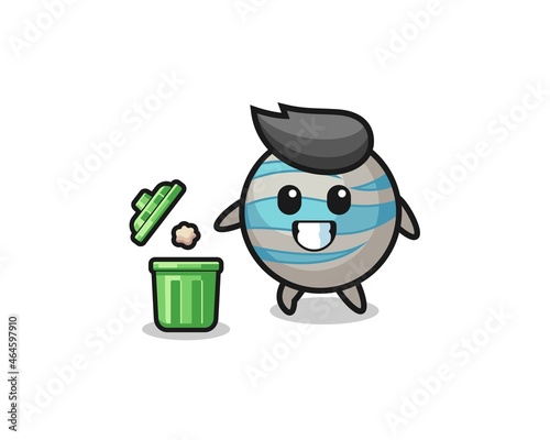 illustration of the planet throwing garbage in the trash can