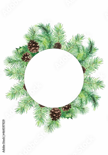 Christmas spruce wreath. Pine wreath. Fir new year wreath. Decorative element.