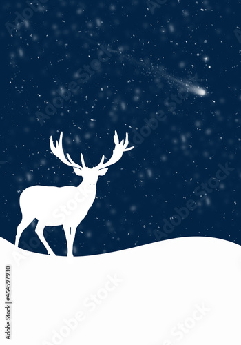 Male deer in a winter landscape with snowfall. Winter illustration. © britaseifert