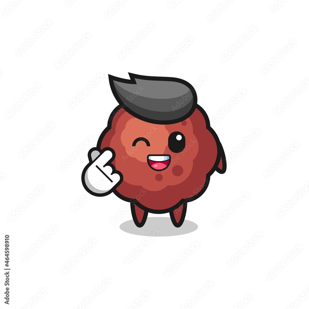 meatball character doing Korean finger heart