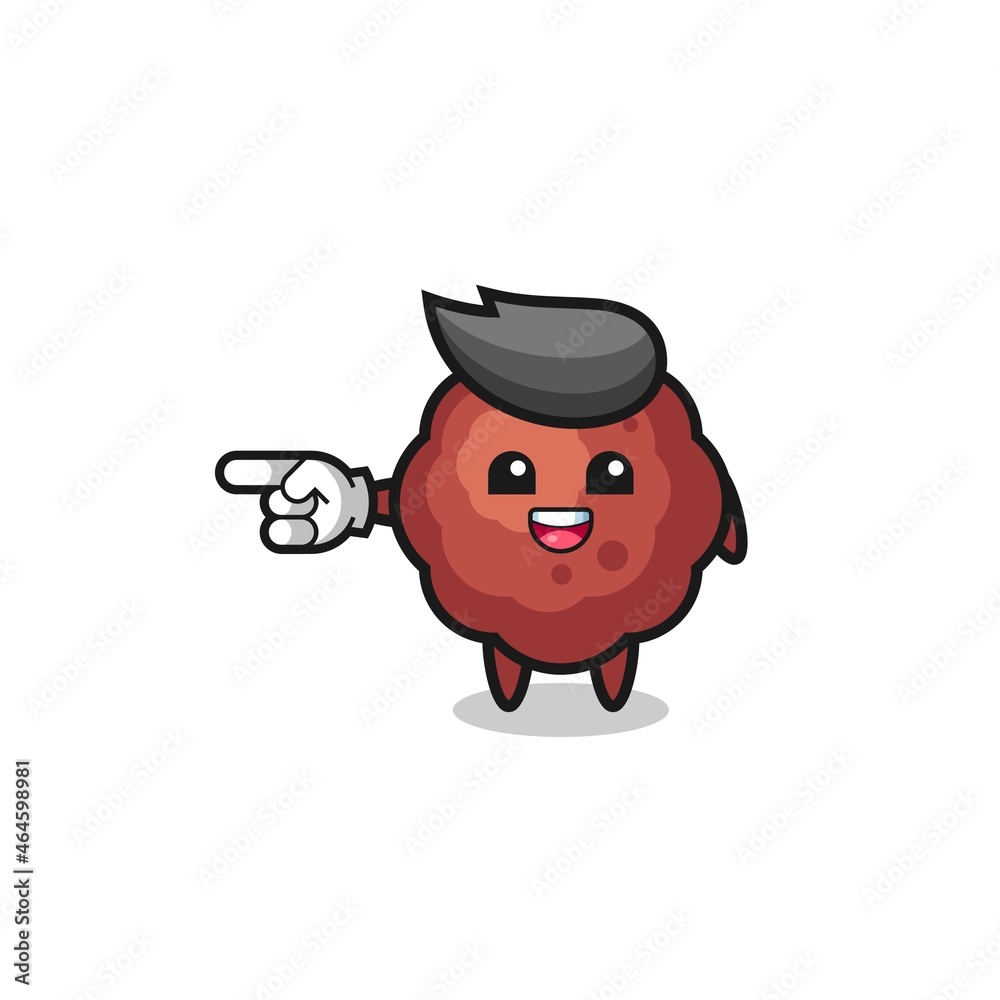 meatball cartoon with pointing left gesture
