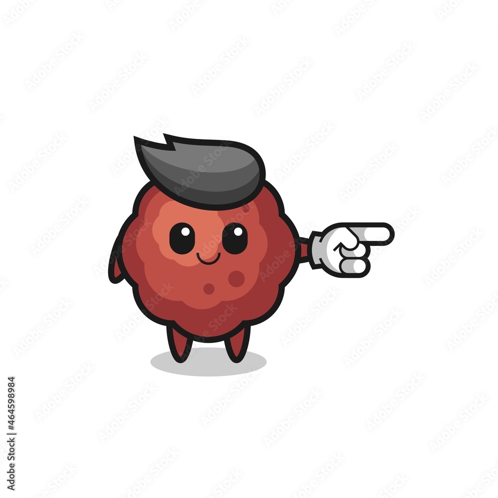 meatball mascot with pointing right gesture
