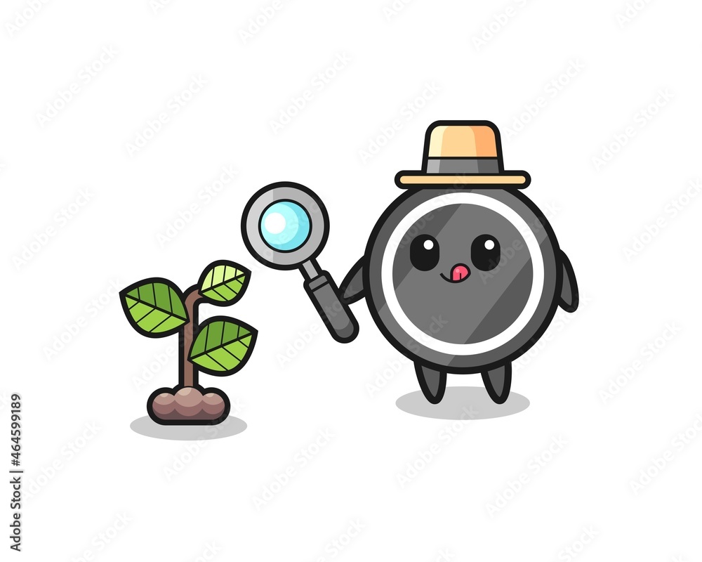 cute hockey puck herbalist researching a plants