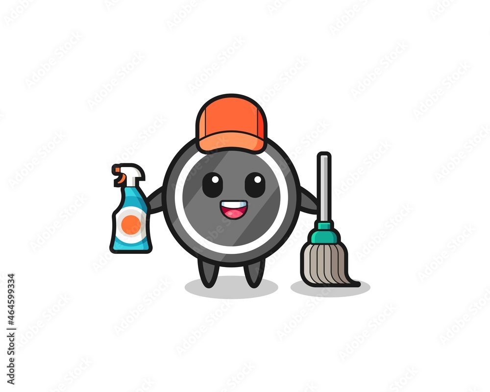 cute hockey puck character as cleaning services mascot