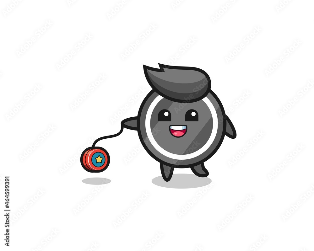 cartoon of cute hockey puck playing a yoyo