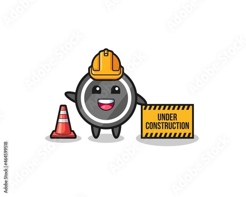 illustration of hockey puck with under construction banner