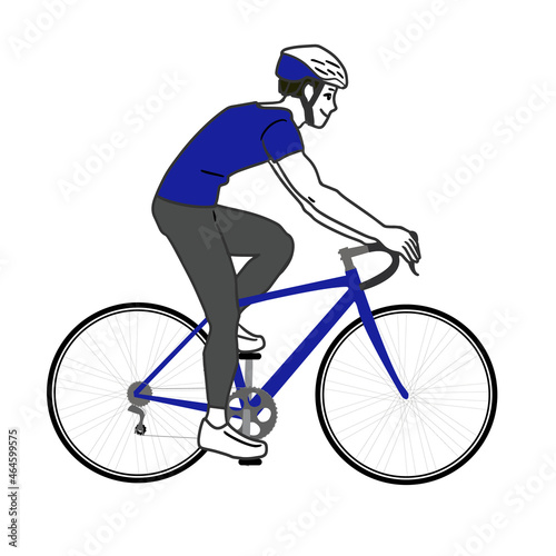 A simple line drawing of a young woman with long hair riding a drop handlebar road bike