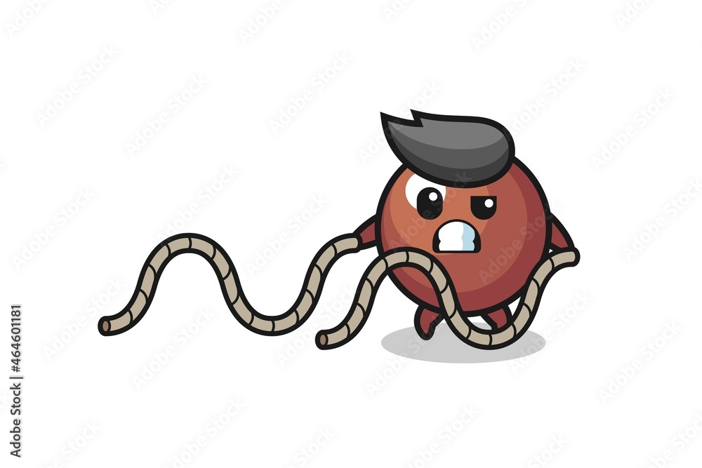 illustration of chocolate ball doing battle rope workout