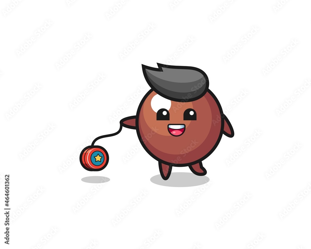 cartoon of cute chocolate ball playing a yoyo