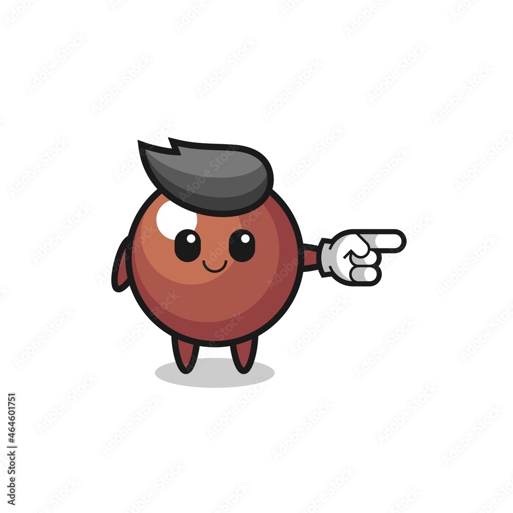 chocolate ball mascot with pointing right gesture