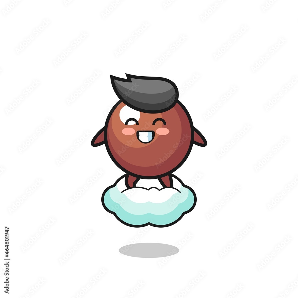 cute chocolate ball illustration riding a floating cloud
