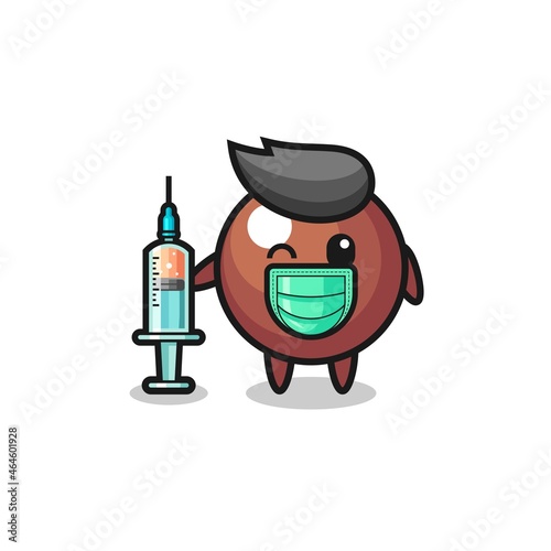 chocolate ball mascot as vaccinator